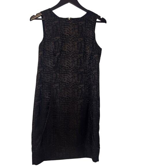 Michael Kors Size 6 Black Brown Animal Print Shiny Sleeveless Shift Dress Lined - Picture 1 of 14